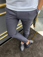 Load image into Gallery viewer, Bojoni Uluwatu Slim Fit Dark Blue Striped Trouser
