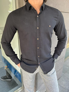 Giovanni Mannelli Slim Fit Italian Fit Black Cotton Shirt