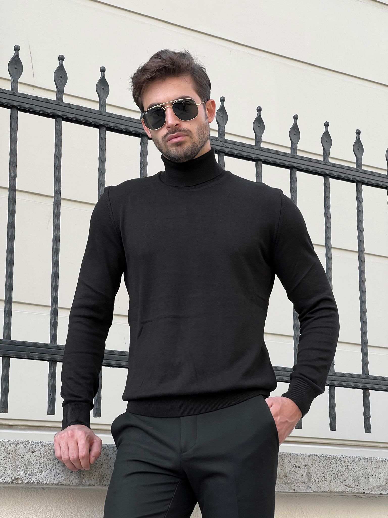 Bojoni Astoria Slim Fit Black Turtleneck Sweater | BOJONI