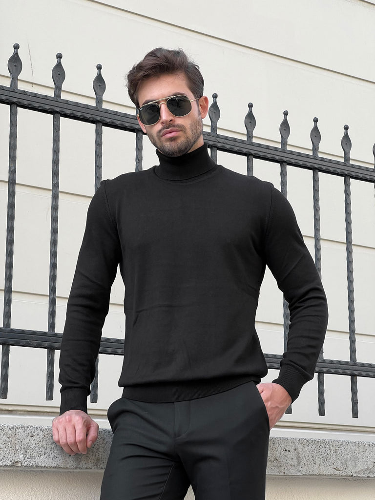 Bojoni Astoria Slim Fit Black Turtleneck Sweater Bojoni 0788