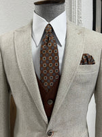 Load image into Gallery viewer, Louis Slim Fit Pointed Collared Beige Combination Suit
