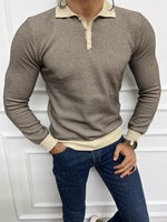 Load image into Gallery viewer, Leon Slim Fit Beige Polo Collared Knit Sweater
