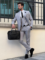 Load image into Gallery viewer, Bojoni Astoria Slim Fit Self-Patterned Pointed Gray Suit
