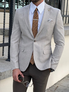 Bojoni Astoria Slim Fit High Quality Pointed Collar Beige Blazer