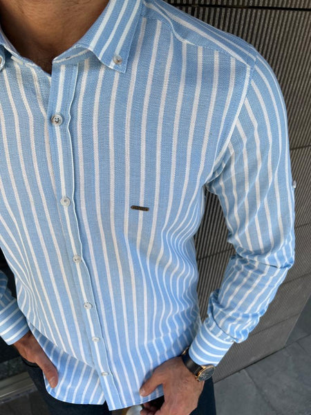 Giovanni Mannelli Slim fit Blue Striped Long Sleeve Shirt | BOJONI