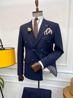 Load image into Gallery viewer, Rick Slim Fit Special Design Double Breasted Blue Detailed Suit
