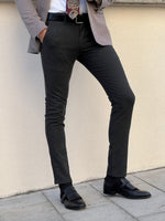 Load image into Gallery viewer, Bojoni Astoria Slim Fit High Quality Gray Patterned Anthracite Pants

