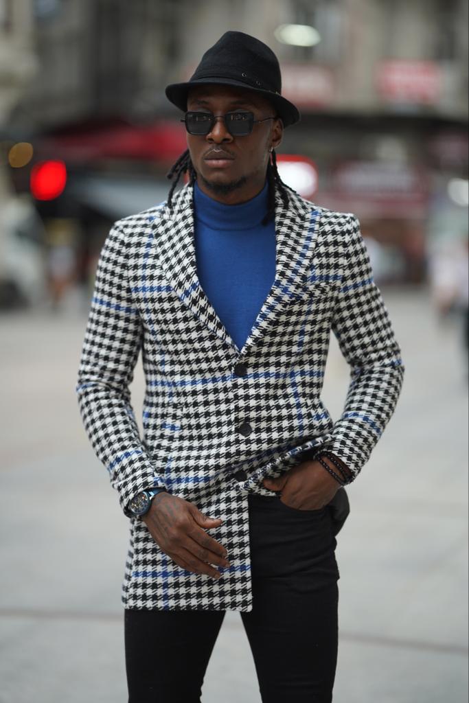 Thread Slim Fit Checkered Cachet Grey Coat