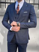 Load image into Gallery viewer, Louis Slim Fit Plaid Navy Business Suit
