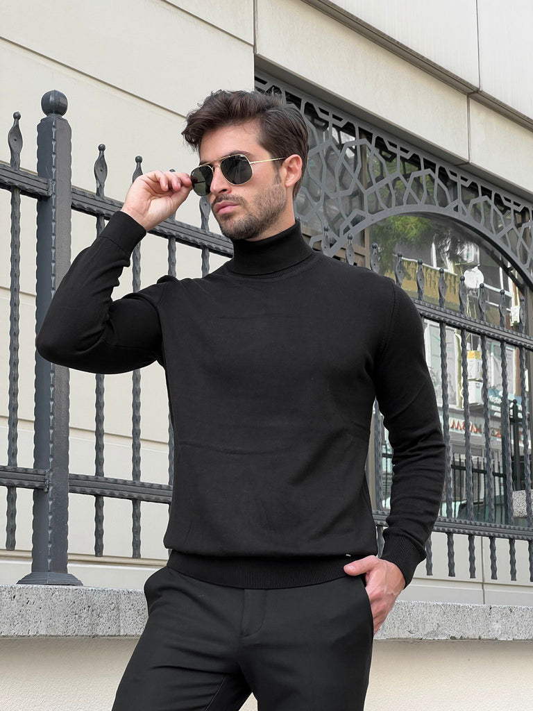 Bojoni Astoria Slim Fit Black Turtleneck Sweater Bojoni