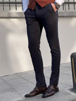 Load image into Gallery viewer, Louis Slim Fit Self Patterned NavyCotton Pants
