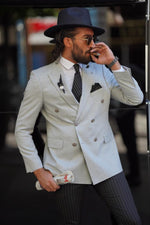 Load image into Gallery viewer, Thread Slim Fit Grey Double Breasted Blazer
