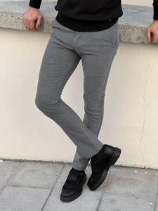 Bojoni Astoria Slim Fit High Quality Gray Patterned Mink Pants