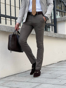 Bojoni Astoria Slim Fit High Quality Self Patterned Mink Pants