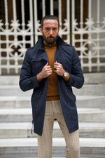 Load image into Gallery viewer, Bojoni Astoria Slim Fit Dark Blue Feather Detailed Winter Coat
