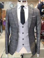 Load image into Gallery viewer, Slim-Fit Plaid Suit Gray-baagr.myshopify.com-suit-BOJONI
