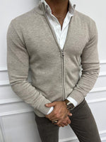 Load image into Gallery viewer, Leon Slim Fit Thin Zippered Beige Cardigan Sweater
