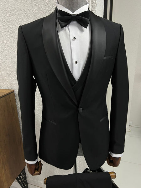 Louis Slim Fit High Quality Black Party Tuxedo | BOJONI