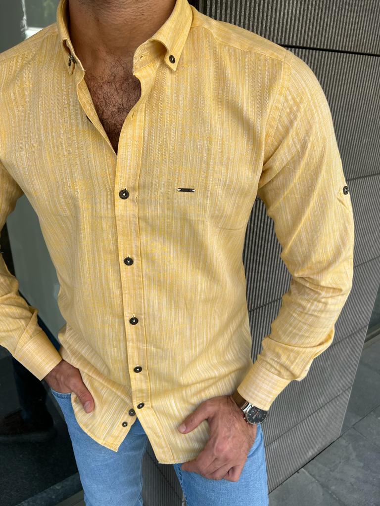 Giovanni Mannelli Slim Fit Italian Beige Cotton Shirt