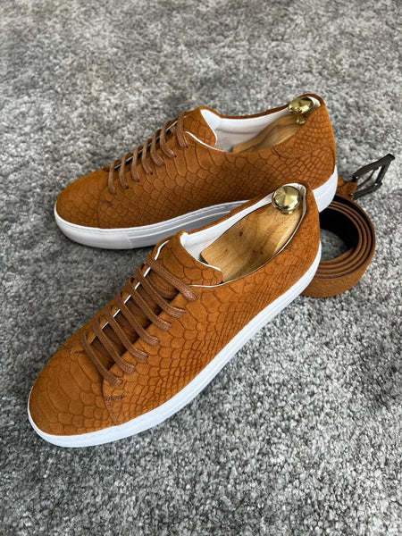 Bojoni Amato Special Edition Rubber Sole Suede Leather Tan Sneakers ...