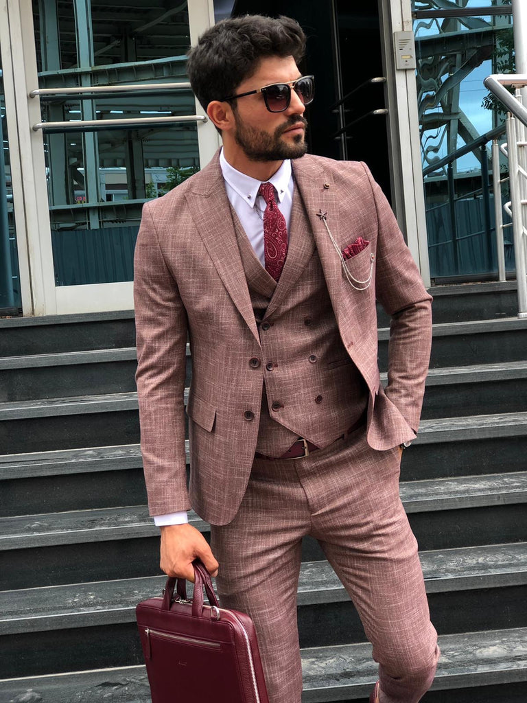 Greh Slim-Fit Pattered Suit Vest Claretred | BOJONI