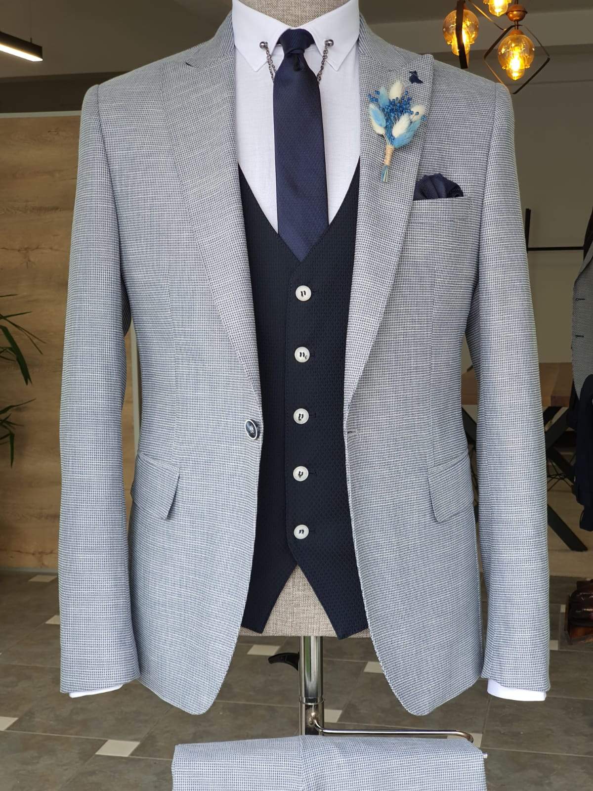 Boston Gray Slim Fit Peak Lapel Suit | BOJONI