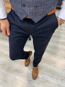 Fontetti Navy Blue Slim Fit Plaid Check Suit-baagr.myshopify.com-1-BOJONI