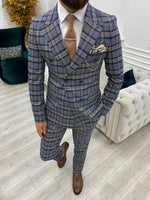 Load image into Gallery viewer, Vince Blue Slim Fit Double Breasted Plaid Suit-baagr.myshopify.com-1-BOJONI
