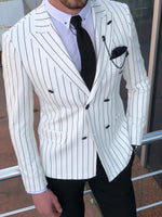 Load image into Gallery viewer, Stenos Slim-Fit Double Breasted Blazer in White-baagr.myshopify.com-suit-BOJONI
