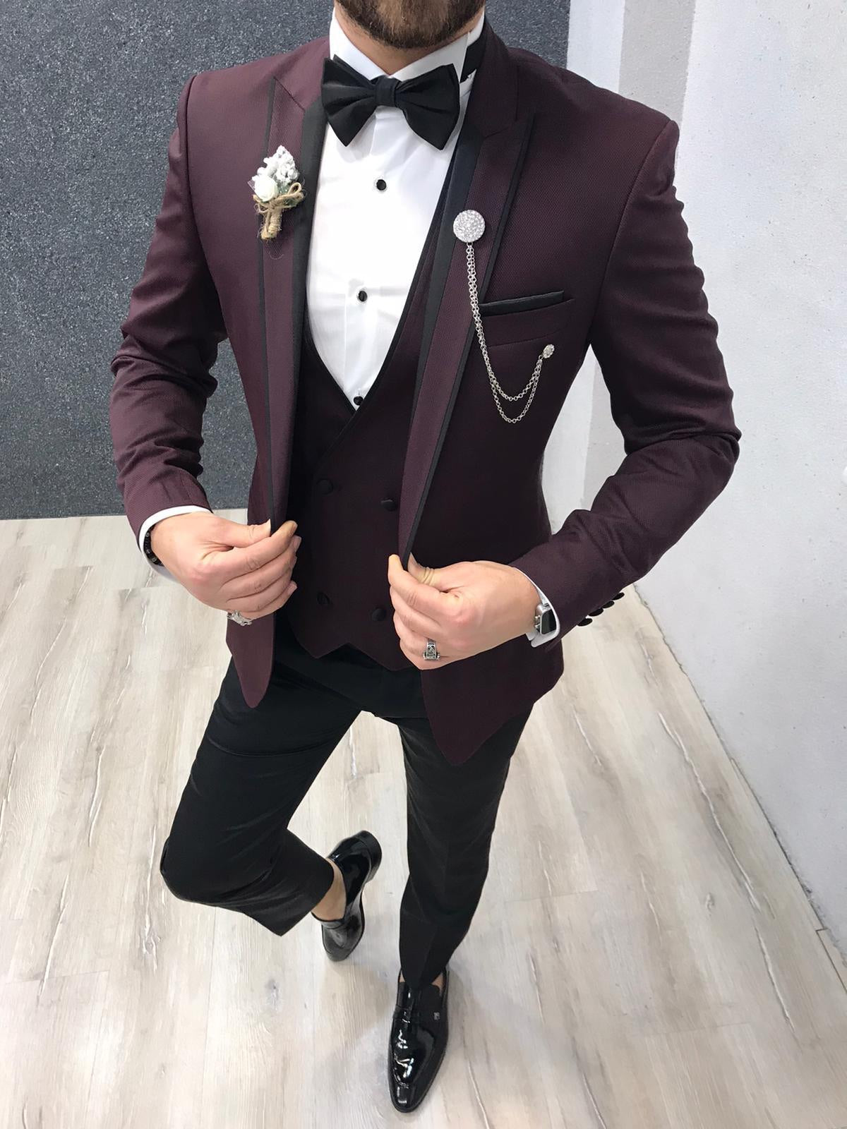 Nova Slim Fit Claret Red II Tuxedo | BOJONI