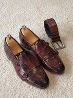 Load image into Gallery viewer, Antonio Burgundy Double Monk Strap Loafers-baagr.myshopify.com-shoes2-brabion
