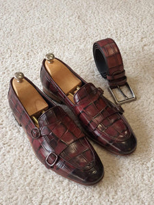 Louise Vuitton Burgundy/Black Leather Slip On Loafers Size 41 Louis Vuitton