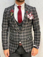 Load image into Gallery viewer, Chris Black Slim Fit Plaid Wool Suit-baagr.myshopify.com-1-BOJONI

