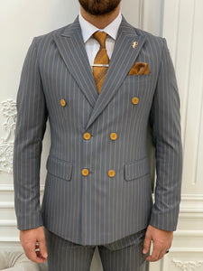 Bojoni Double Breasted Gray Slim Fit Suit