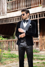 Load image into Gallery viewer, Plin Slim-Fit Velvet Vest Tuxedo Black-baagr.myshopify.com-suit-BOJONI
