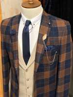 Load image into Gallery viewer, Planc Slim-Fit Plaid Wool Suit Dark Blue &amp; Tile-baagr.myshopify.com-suit-BOJONI

