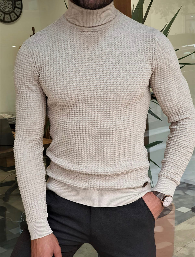 Turino Beige Slim Fit Turtleneck Sweater Bojoni