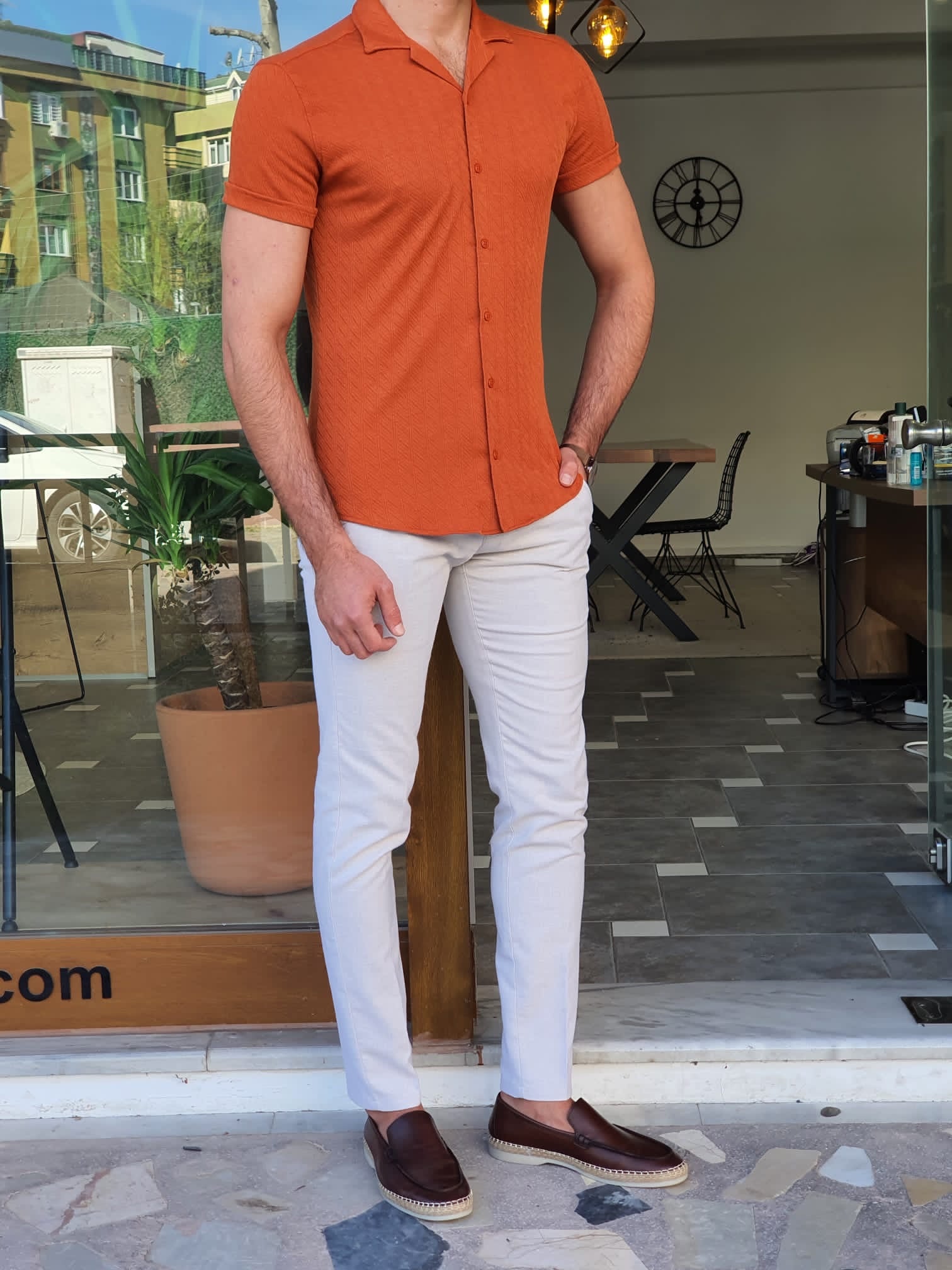 Slim Fit Mens Orange Dress Shirt Men's Basic Dress Shirt Convertible Cuff Regular Fit In Rust Slim Fit Mens Orange Dress Shirt Men's Basic Dress Shirt Convertible Cuff Regular Fit In Rust