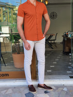 Load image into Gallery viewer, Mantova Dark Orange Slim Fit Short Sleeve Shirt-baagr.myshopify.com-Shirt-BOJONI
