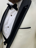 Load image into Gallery viewer, Fettachi White Slim Fit Velvet Peak Lapel Tuxedo-baagr.myshopify.com-1-BOJONI
