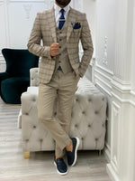 Load image into Gallery viewer, Argeli Cream Plaid Slim Fit Suit-baagr.myshopify.com-1-BOJONI
