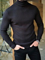 Load image into Gallery viewer, Bloom Black Slim Fit Turtleneck Sweater-baagr.myshopify.com-sweatshirts-BOJONI
