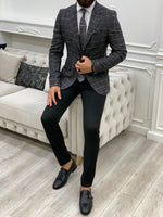 Load image into Gallery viewer, Serra Gray Slim Fit Plaid Suit-baagr.myshopify.com-1-BOJONI
