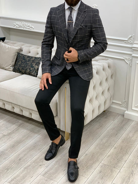 Serra Gray Slim Fit Plaid Suit | BOJONI