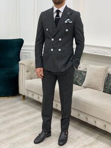 Bojoni Double Breasted Black Slim Fit Suit