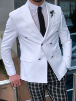 Load image into Gallery viewer, Slim-Fit Double Breasted Blazer Ecru-baagr.myshopify.com-suit-BOJONI
