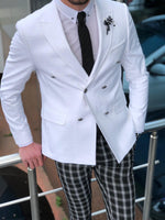 Load image into Gallery viewer, Slim-Fit Double Breasted Blazer Ecru-baagr.myshopify.com-suit-BOJONI
