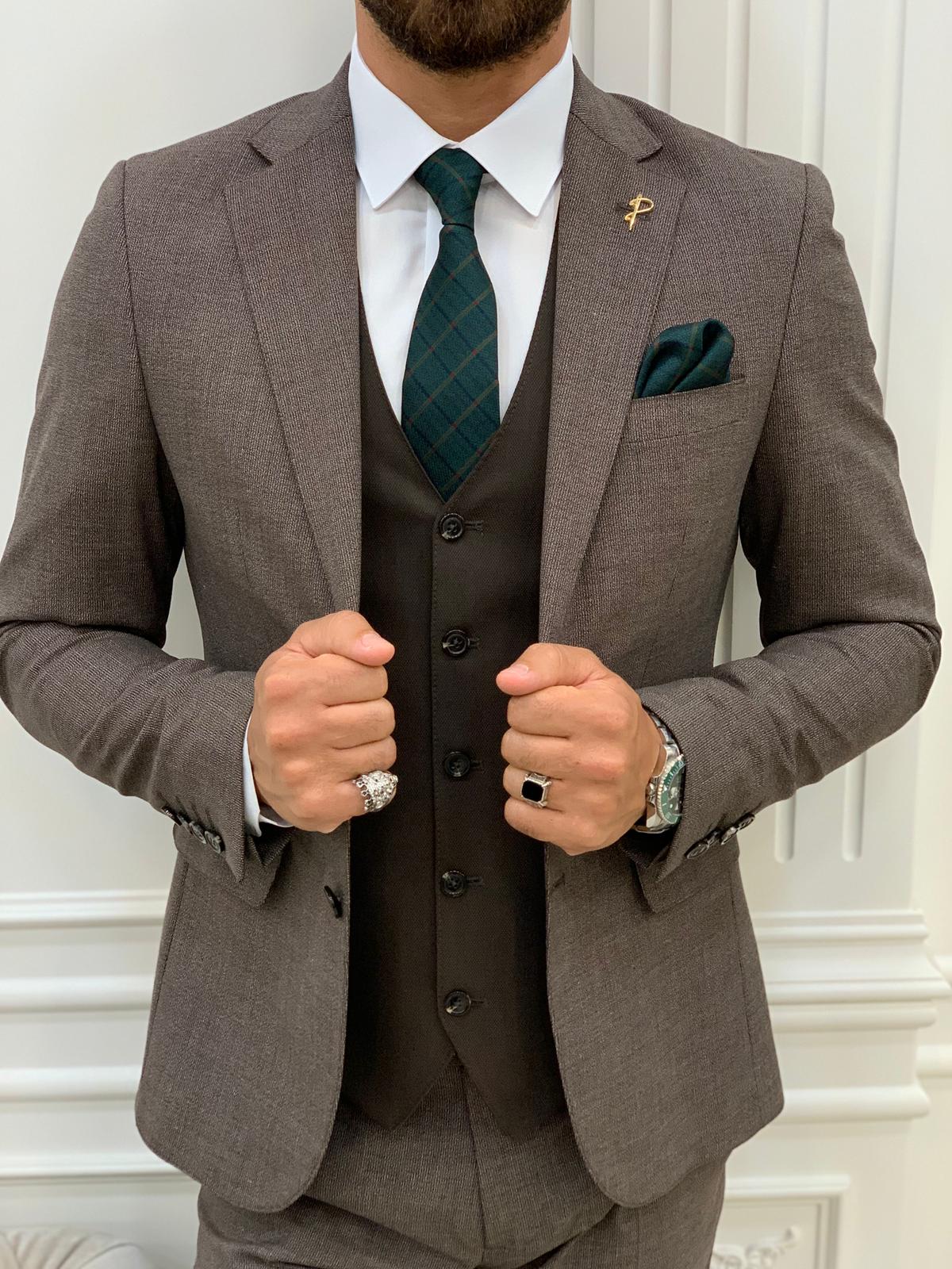 Bojoni Dayton Coffee-Brown Slim Fit Suit