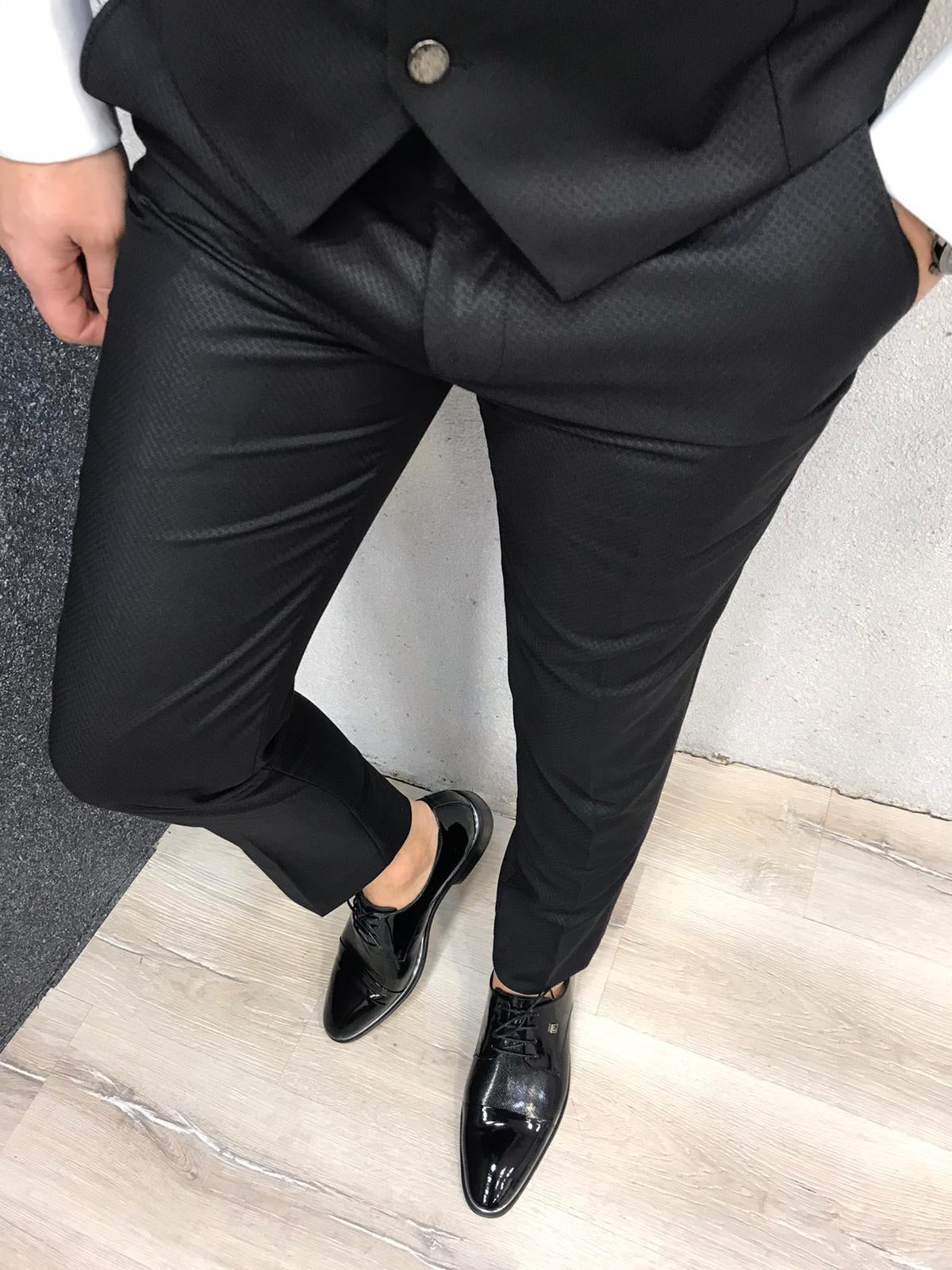 Nova Slim Fit Stone Black Tuxedo | BOJONI