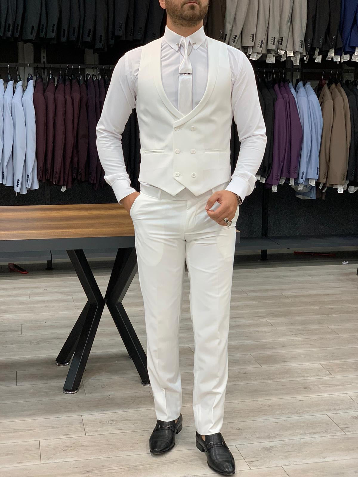 Verona White Slim Fit Wool Suit | BOJONI